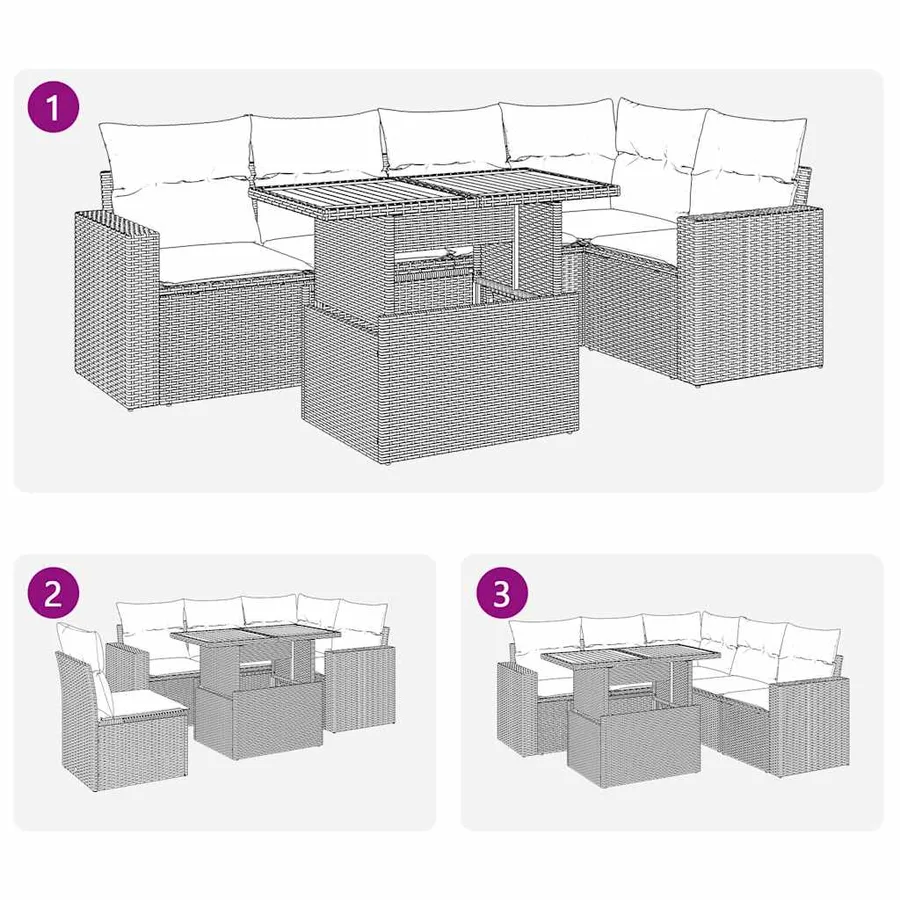 Salon de jardin avec coussins 6 pcs beige résine tressée - 11