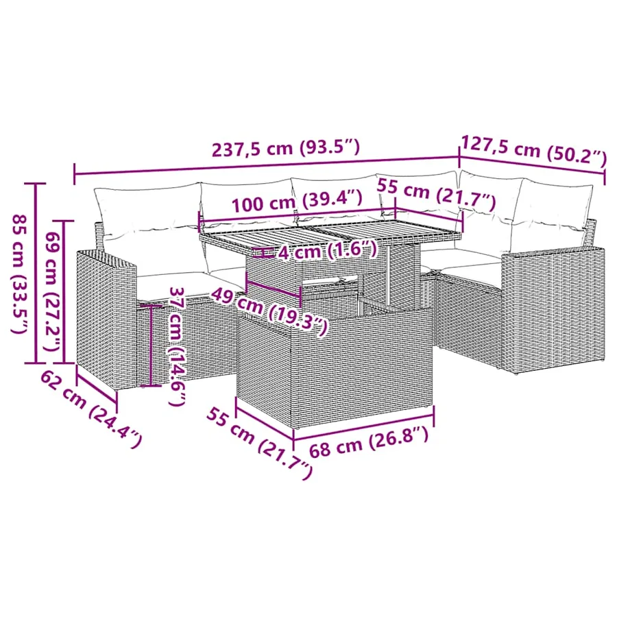 Salon de jardin avec coussins 6 pcs beige résine tressée - 15
