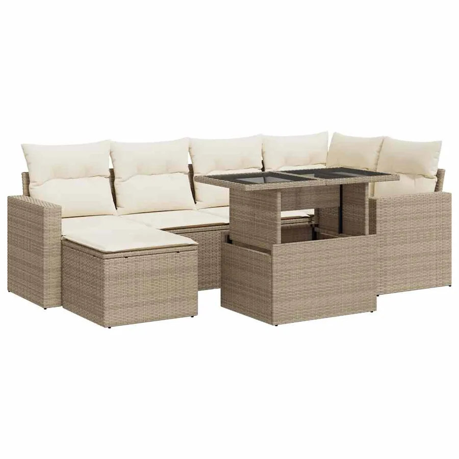 Salon de jardin avec coussins 7 pcs beige résine tressée - 2