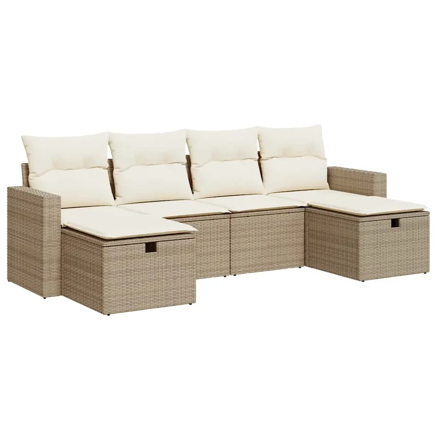 Salon de jardin avec coussins 6 pcs beige résine tressée - 2
