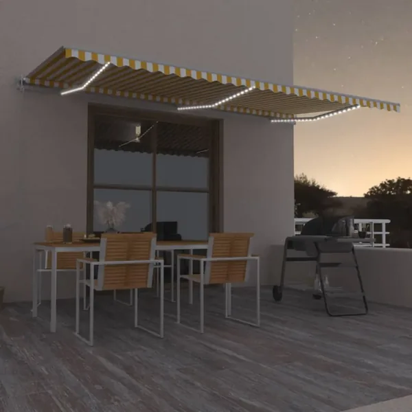 Auvent automatique capteur de vent/LED 600x300cm Jaune et blanc