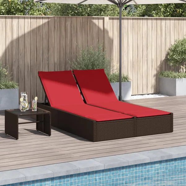 Chaise longue double avec coussins marron résine tressée