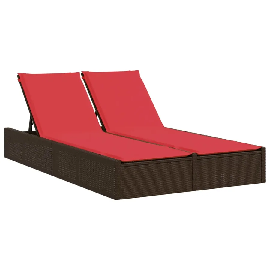 Chaise longue double avec coussins marron résine tressée - 2
