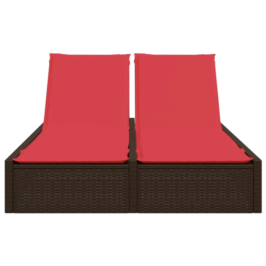 Chaise longue double avec coussins marron résine tressée - 3