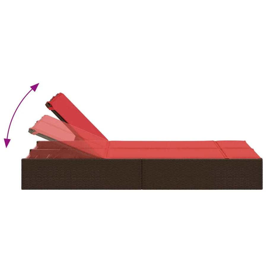 Chaise longue double avec coussins marron résine tressée - 6