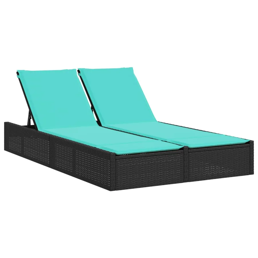 Chaise longue double avec coussins en polyrotin noir - 2