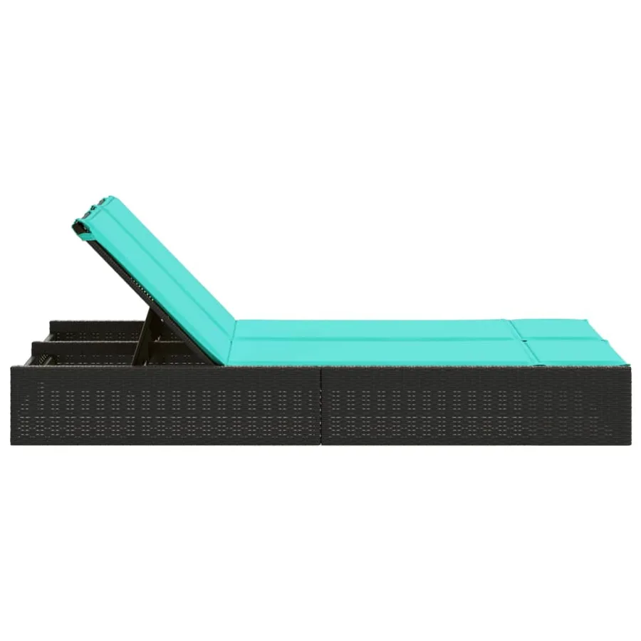 Chaise longue double avec coussins en polyrotin noir - 4
