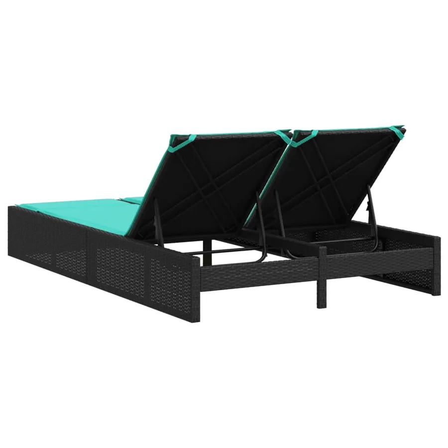Chaise longue double avec coussins en polyrotin noir - 5