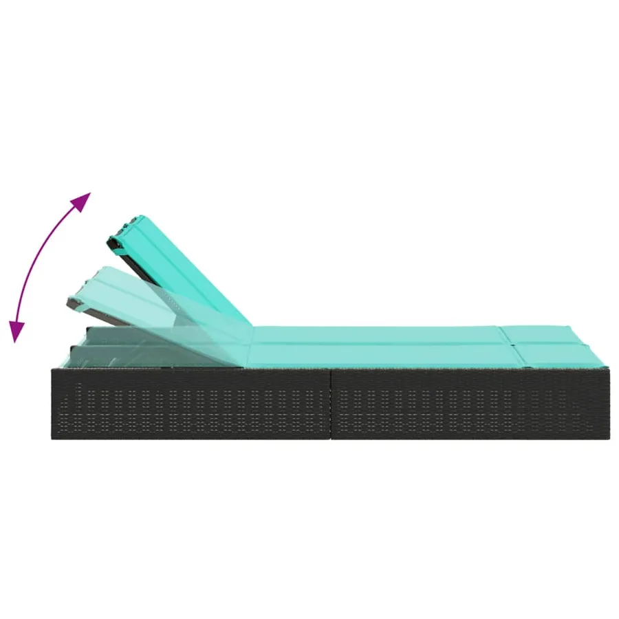 Chaise longue double avec coussins en polyrotin noir - 6