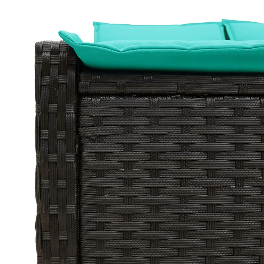 Chaise longue double avec coussins en polyrotin noir - 7
