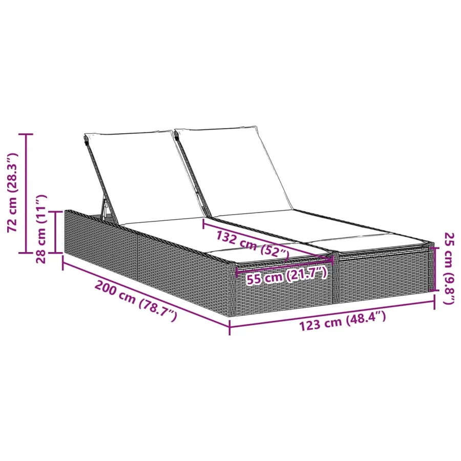 Chaise longue double avec coussins en polyrotin noir - 8