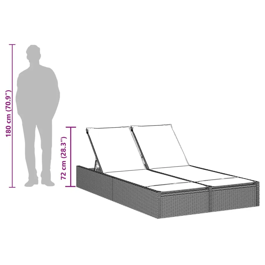 Chaise longue double avec coussins en polyrotin noir - 9