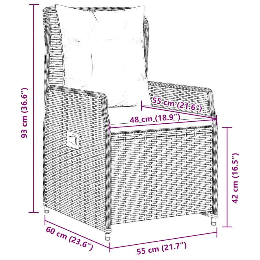 Chaises de jardin inclinables lot de 2 noir résine tressée - 10