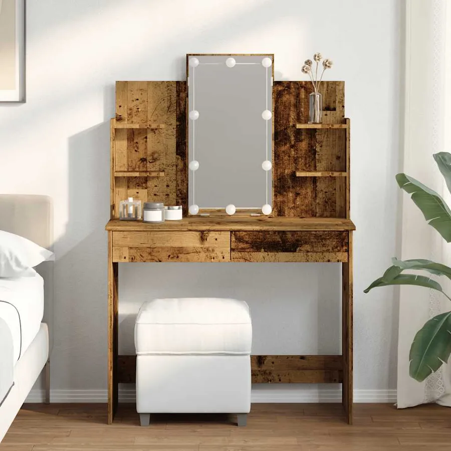Coiffeuse avec lumières LED vieux bois 96x40x142 cm - 3