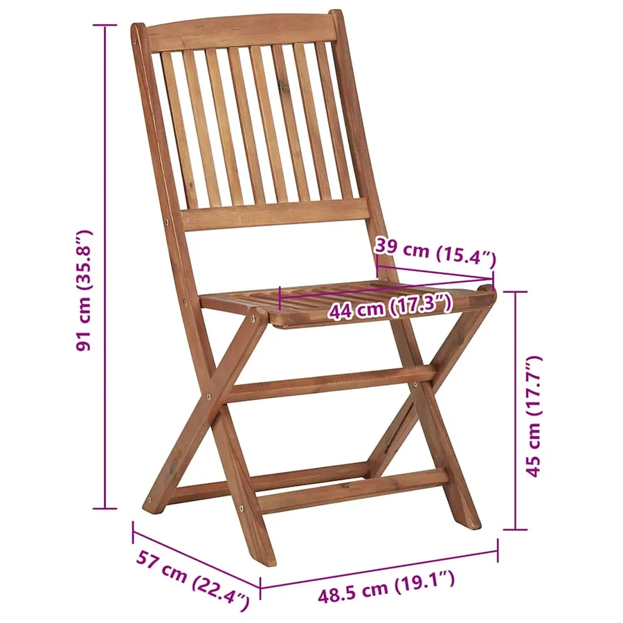 Chaises pliables d'extérieur et coussins lot de 8 Bois d'acacia - 14