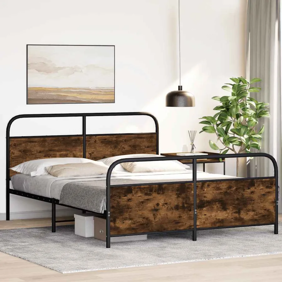 Cadre de lit en métal sans matelas chêne fumé 150x200 cm - 4