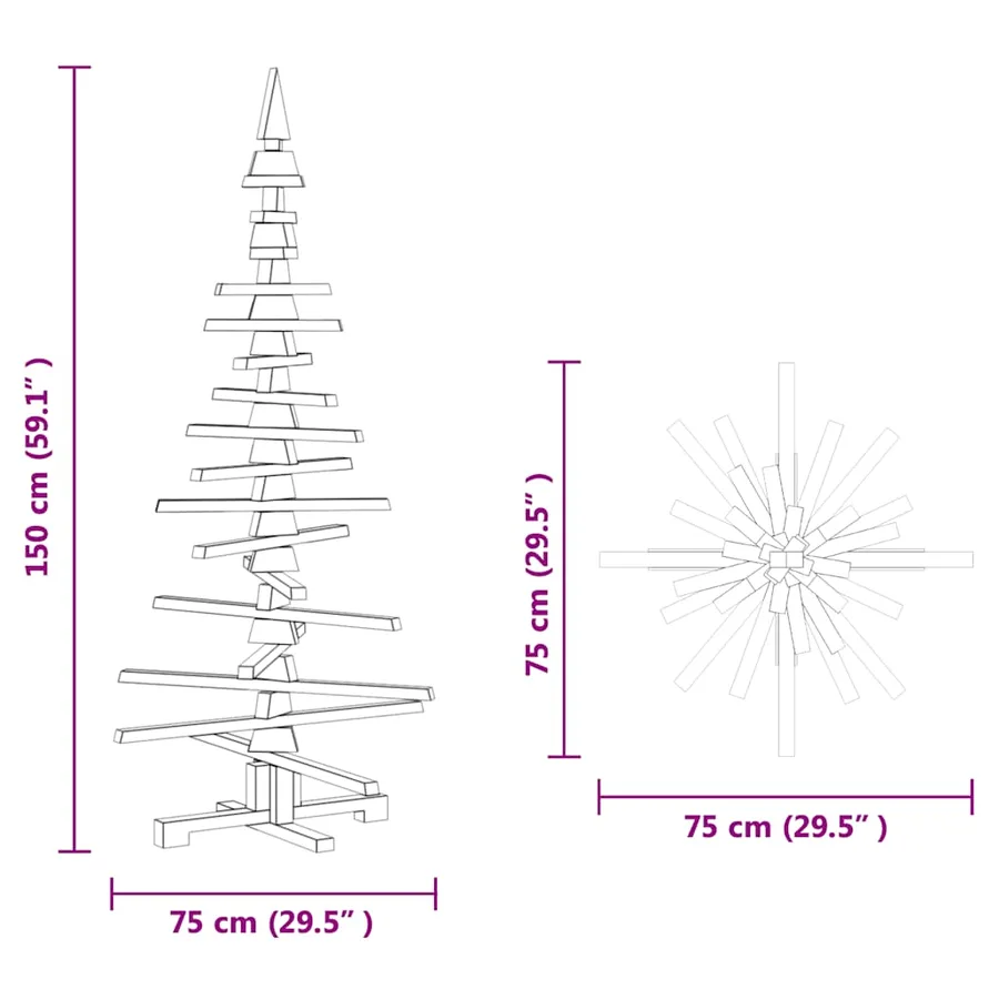 Sapin de Noël en bois pour décoration 150 cm Bois de pin massif - 13