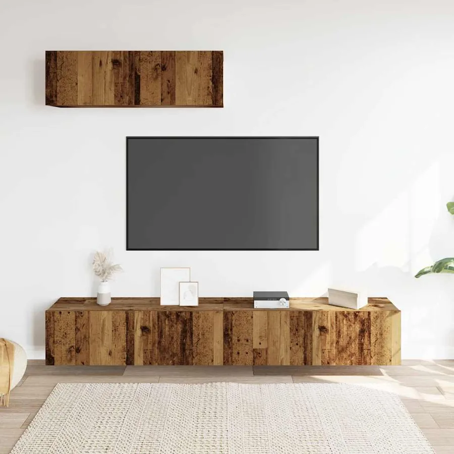 Meubles TV muraux 3 pcs vieux bois 100x30x30 cm bois ingénierie - 3