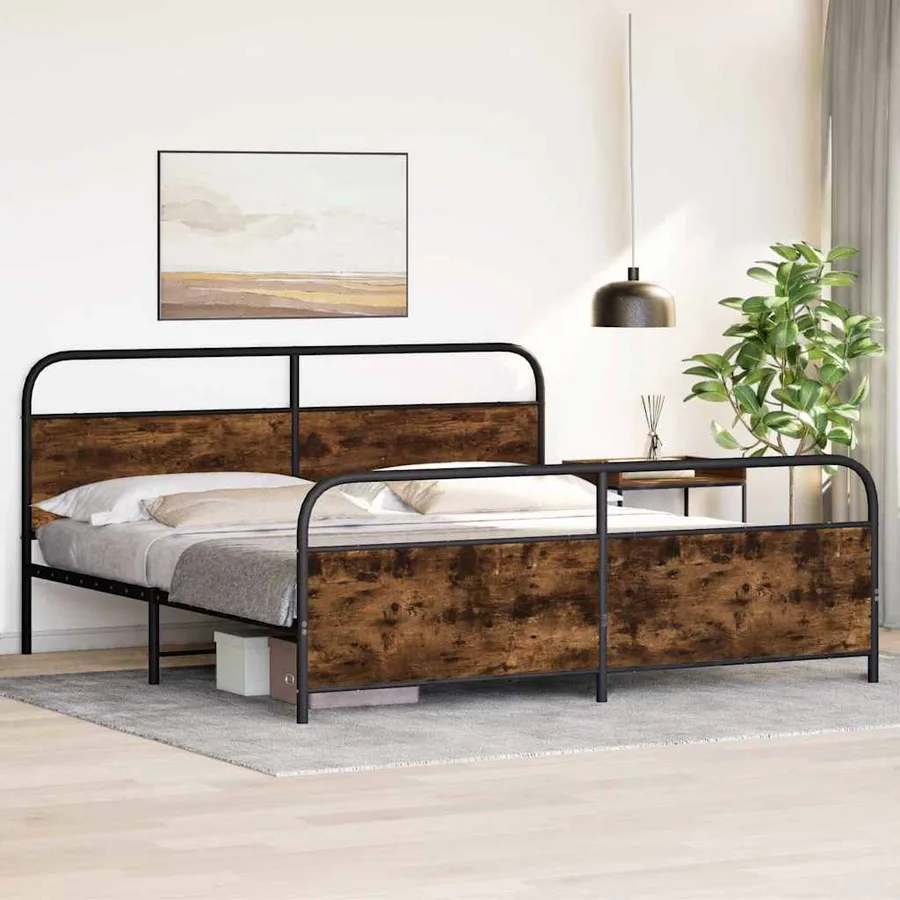 Cadre de lit en métal sans matelas chêne fumé 183x213 cm - 4