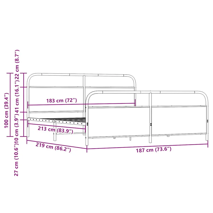 Cadre de lit en métal sans matelas chêne fumé 183x213 cm - 9