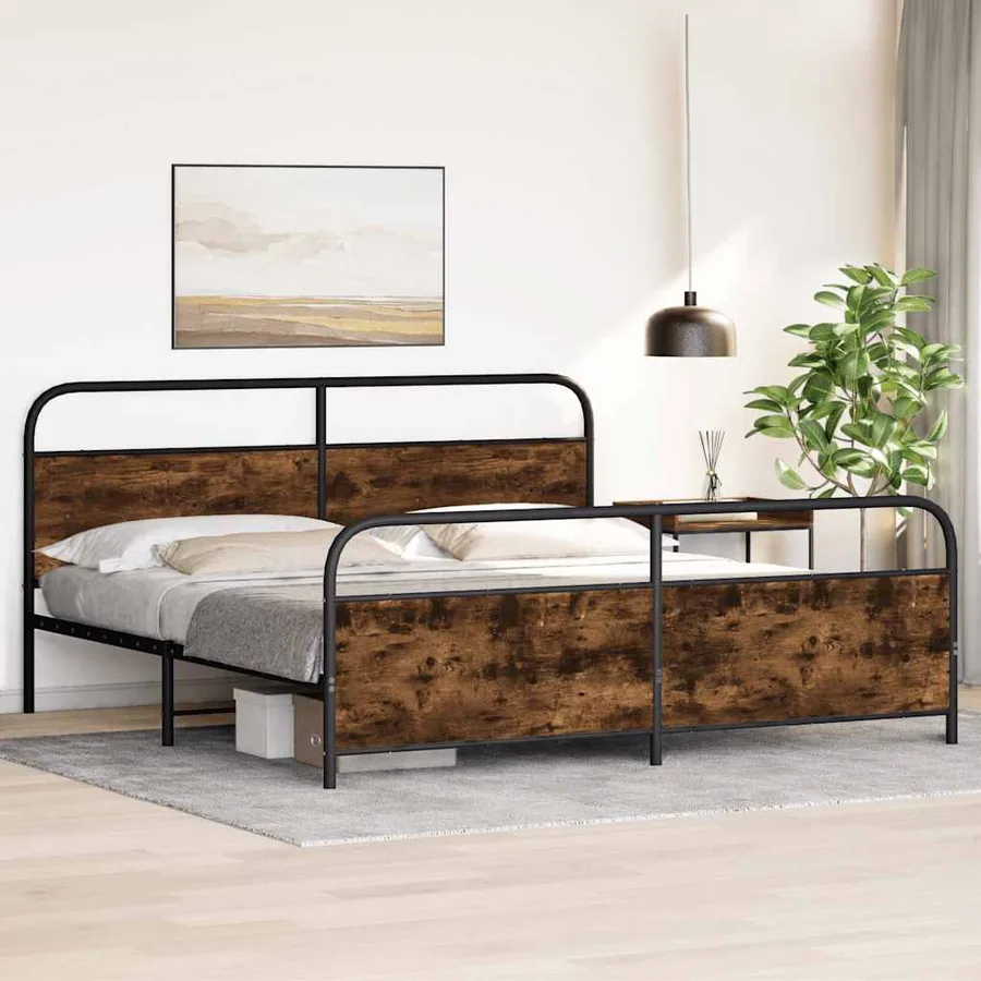 Cadre de lit en métal sans matelas chêne fumé 200x200 cm - 4