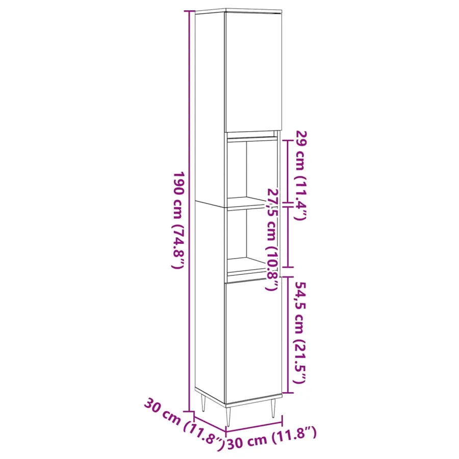 Armoire de salle de bain gris béton 30x30x190 cm - 11