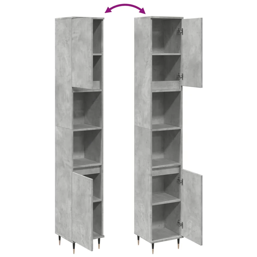 Armoire de salle de bain gris béton 30x30x190 cm - 8