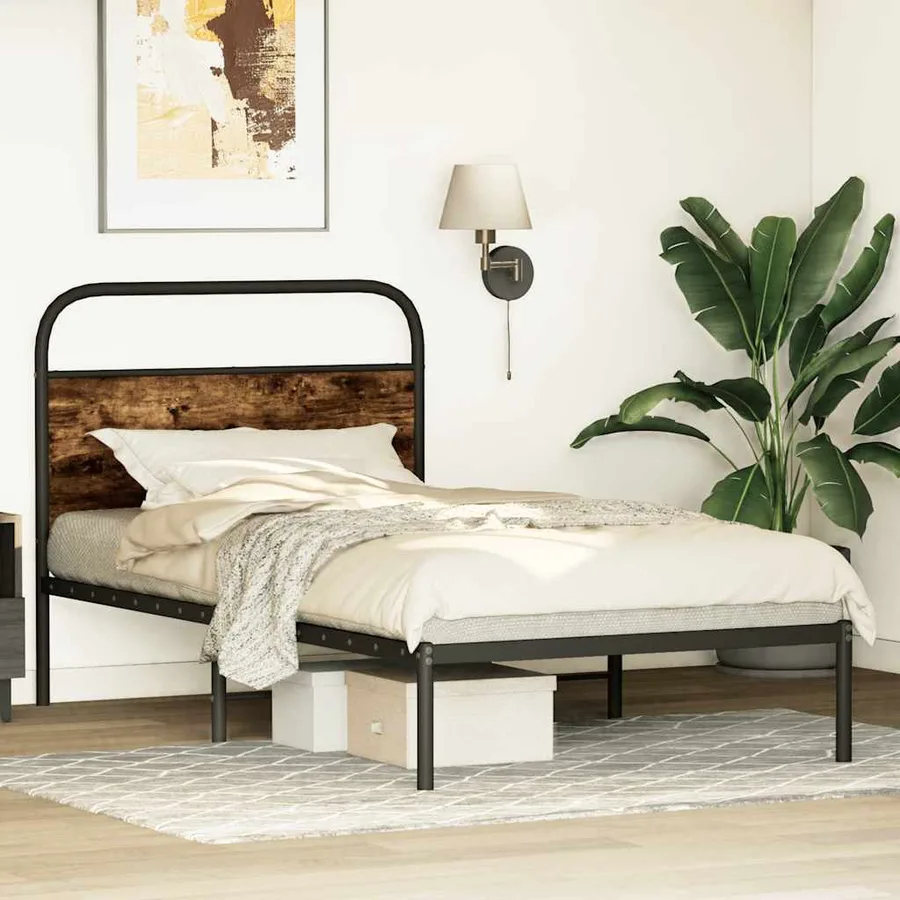 Cadre de lit sans matelas 90x190cm chêne fumé bois d'ingénierie - 4