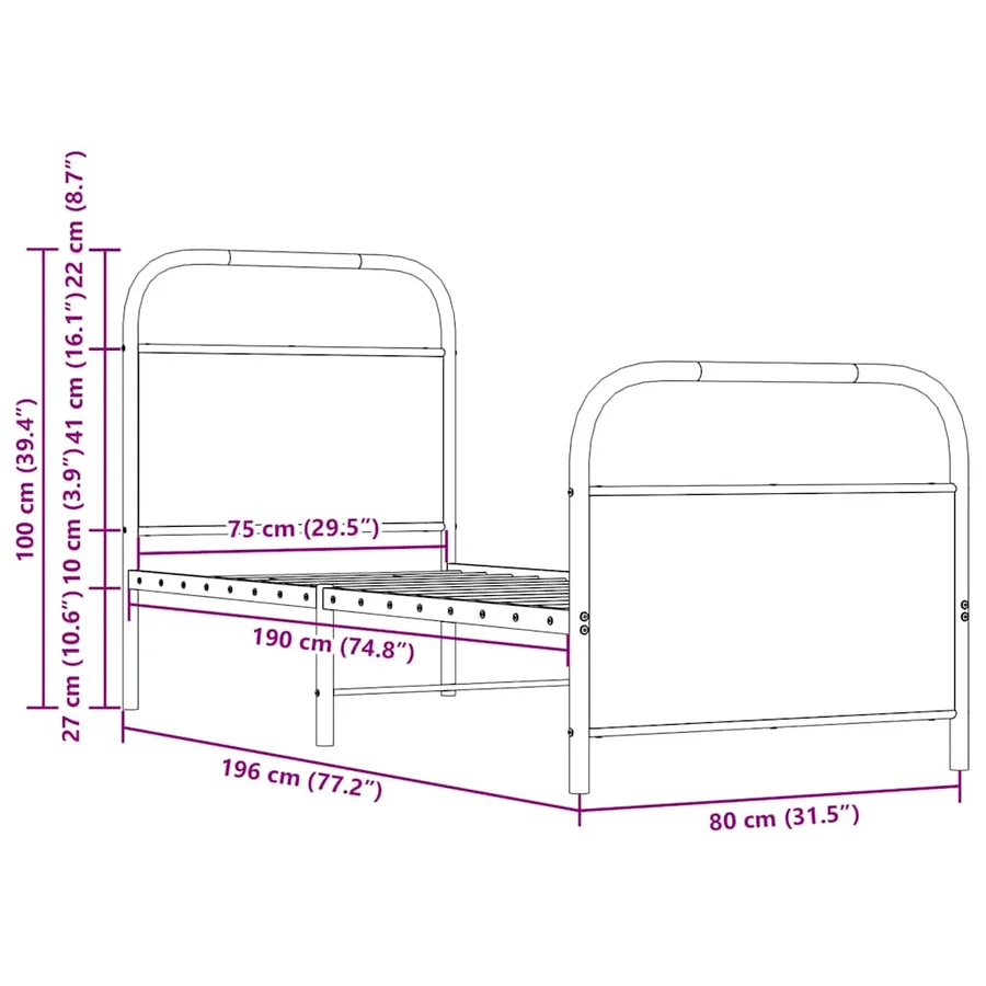 Cadre de lit sans matelas chêne fumé 75x190cm bois d'ingénierie - 9