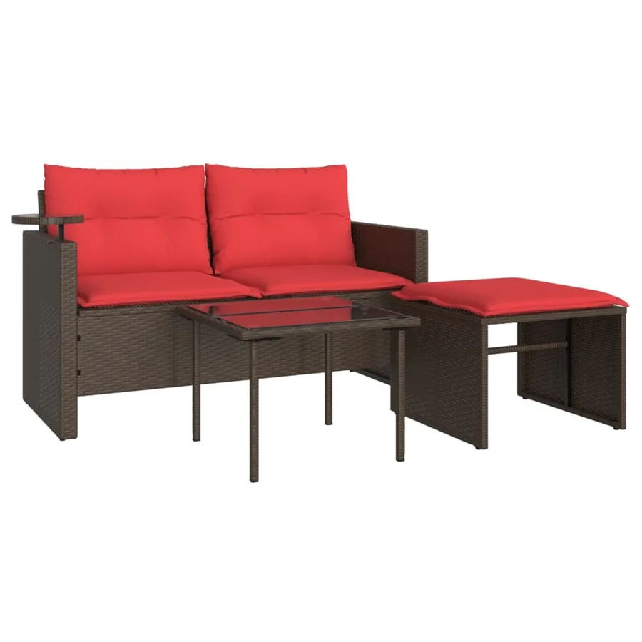Ensemble de canapé de jardin 3 pcs avec coussins marron résine tressée - 2