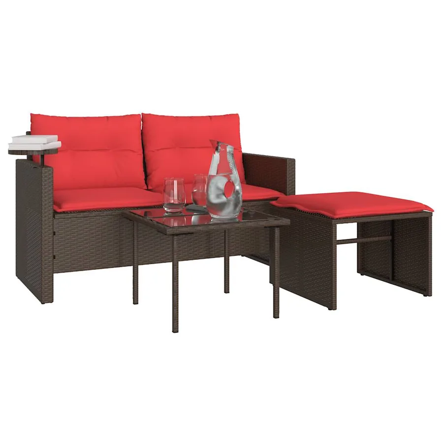 Ensemble de canapé de jardin 3 pcs avec coussins marron résine tressée - 4