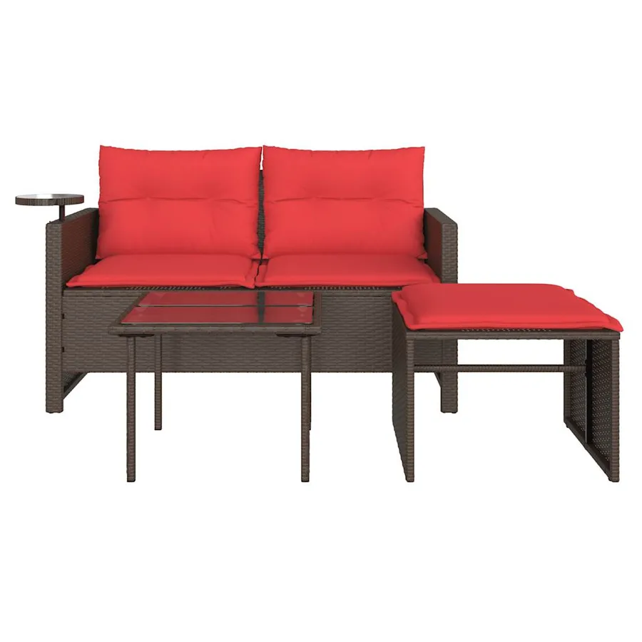 Ensemble de canapé de jardin 3 pcs avec coussins marron résine tressée - 5