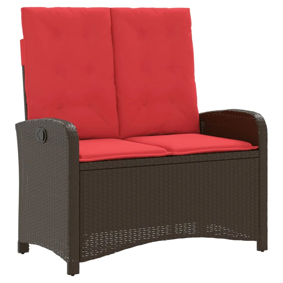 Banc inclinable de jardin avec coussins marron résine tressée - 2