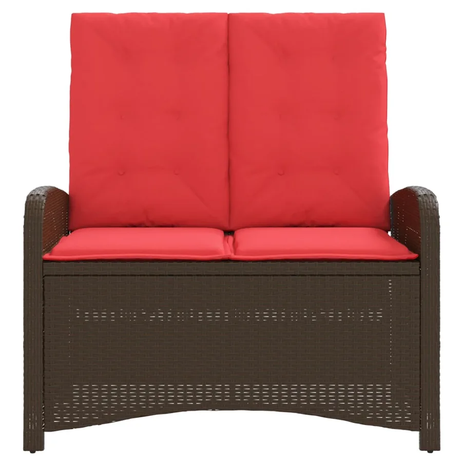 Banc inclinable de jardin avec coussins marron résine tressée - 3