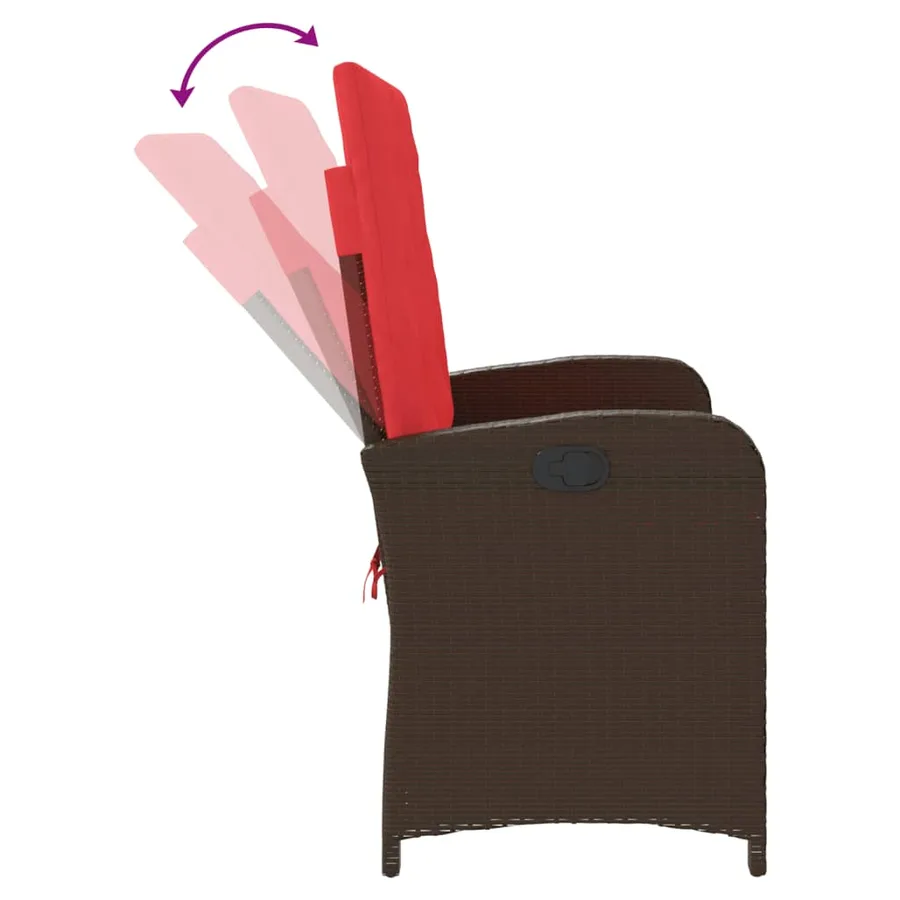 Banc inclinable de jardin avec coussins marron résine tressée - 6