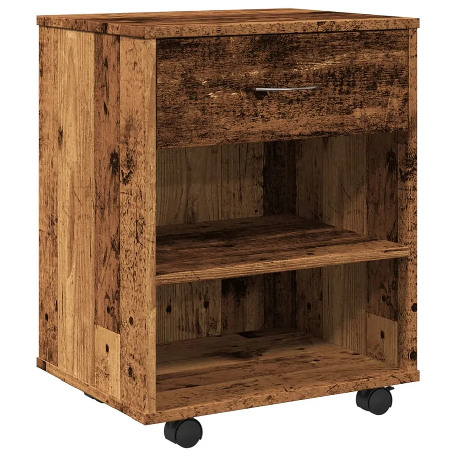Armoire à roulettes vieux bois 46x36x59 cm bois d'ingénierie - 2