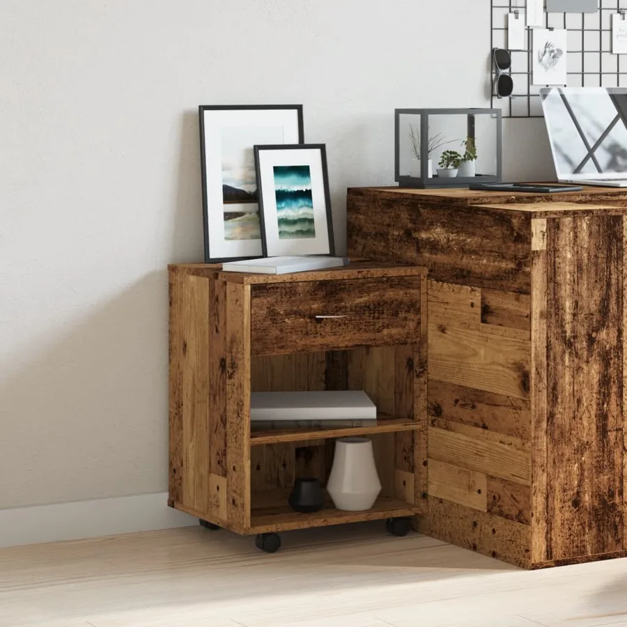 Armoire à roulettes vieux bois 46x36x59 cm bois d'ingénierie - 3