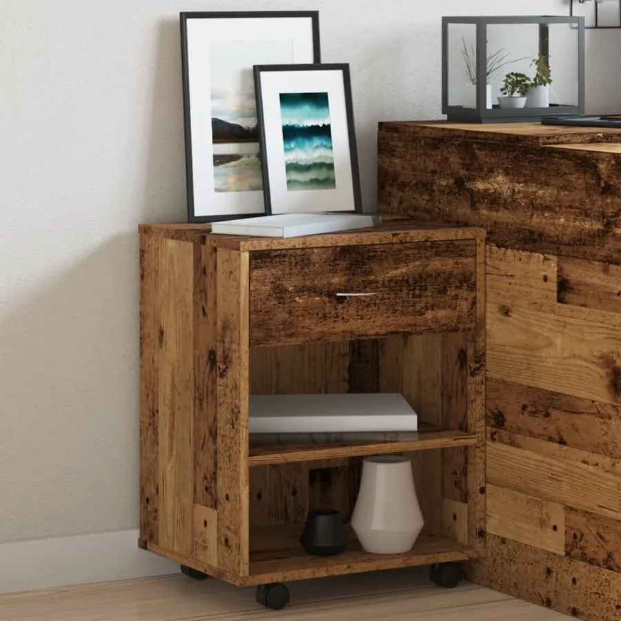Armoire à roulettes vieux bois 46x36x59 cm bois d'ingénierie - 4
