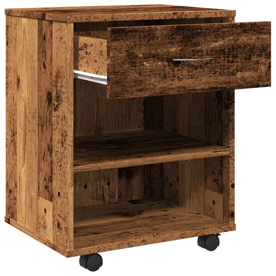 Armoire à roulettes vieux bois 46x36x59 cm bois d'ingénierie - 8