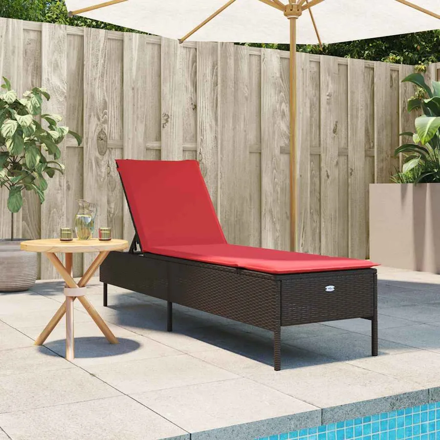 Chaise longue avec coussin marron résine tressée - 3