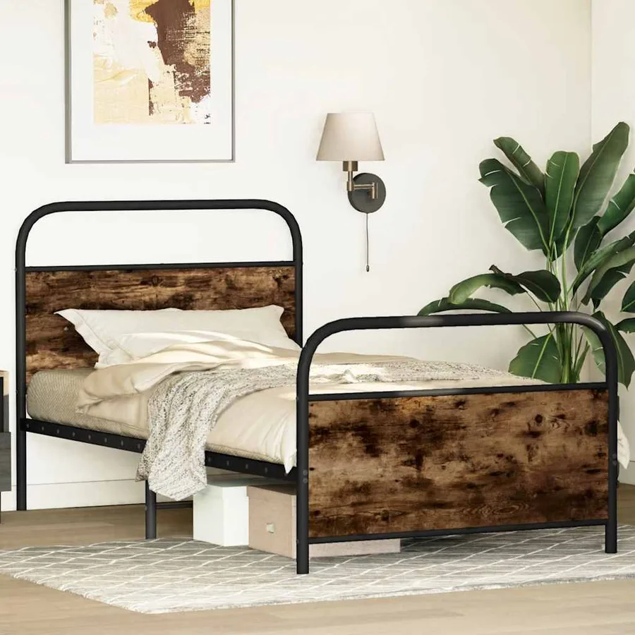 Cadre de lit sans matelas 100x200 cm chêne fumé bois ingénierie - 4