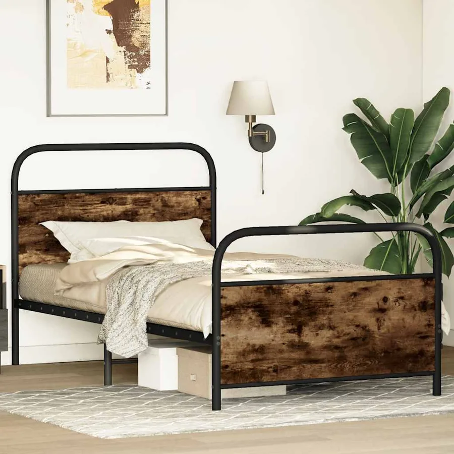 Cadre de lit sans matelas 90x200cm chêne fumé bois d'ingénierie - 4