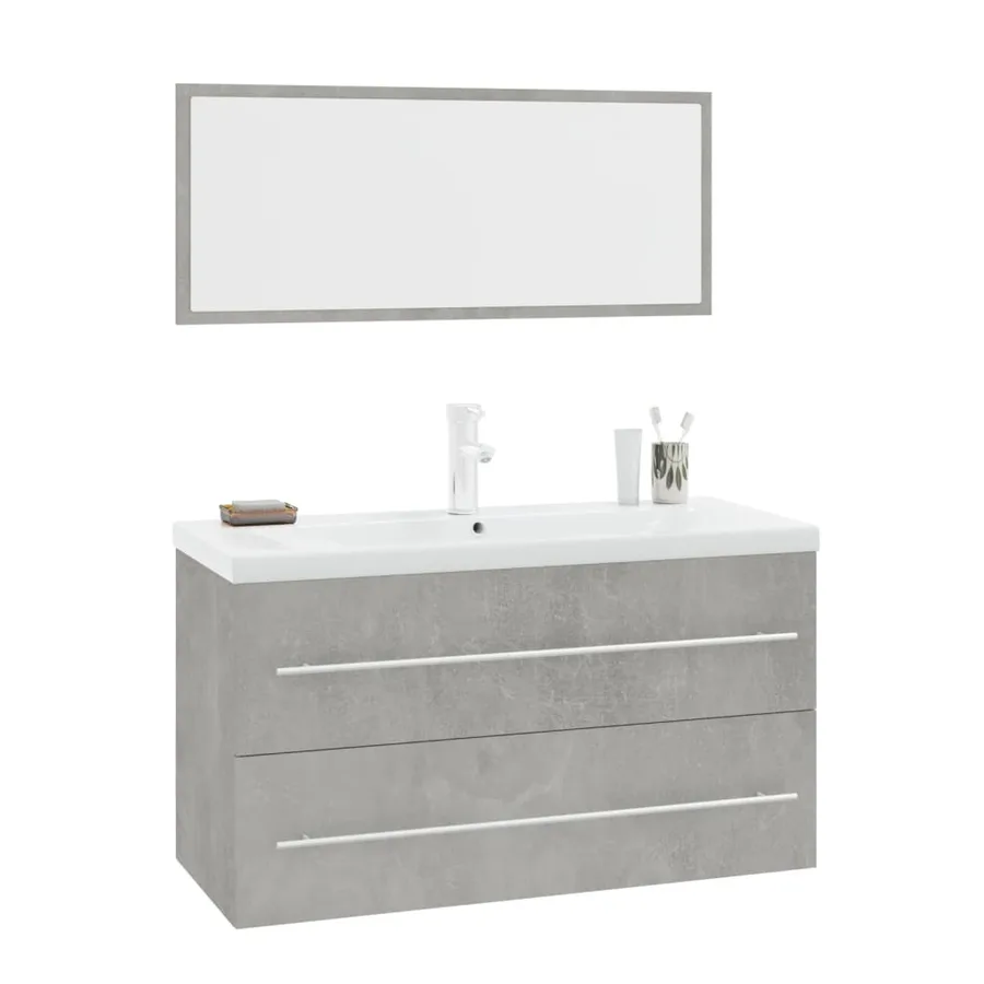 Ensemble de meubles de salle de bain 3 pcs Gris béton - 2