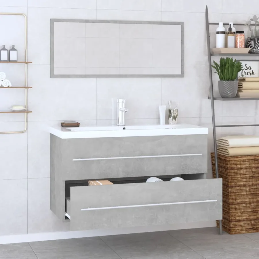 Ensemble de meubles de salle de bain 3 pcs Gris béton - 4