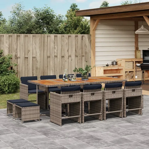 Ensemble à manger de jardin avec coussins 13 pcs résine tressée