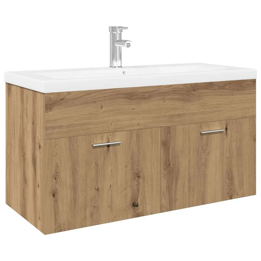 Meuble lavabo et bassin intégré chêne artisanal bois ingénierie - 2
