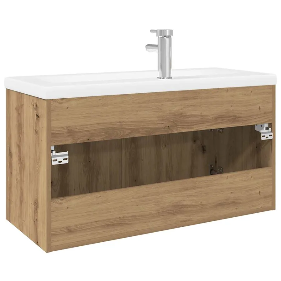Meuble lavabo et bassin intégré chêne artisanal bois ingénierie - 8