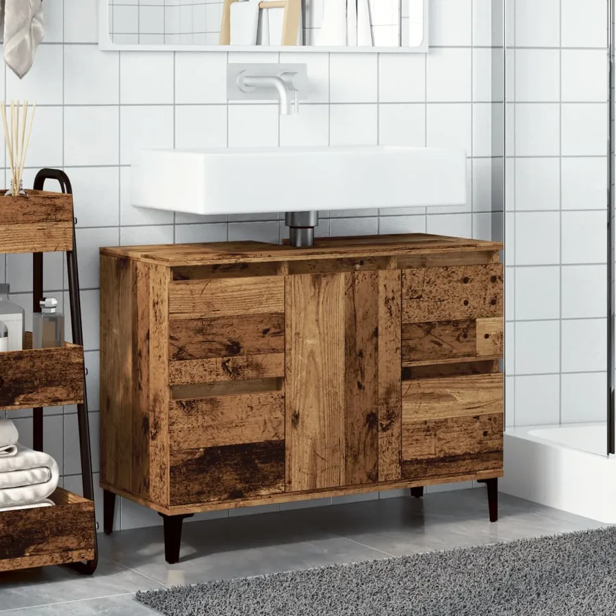 Armoire d'évier vieux bois 80x33x60 cm bois d'ingénierie - 3