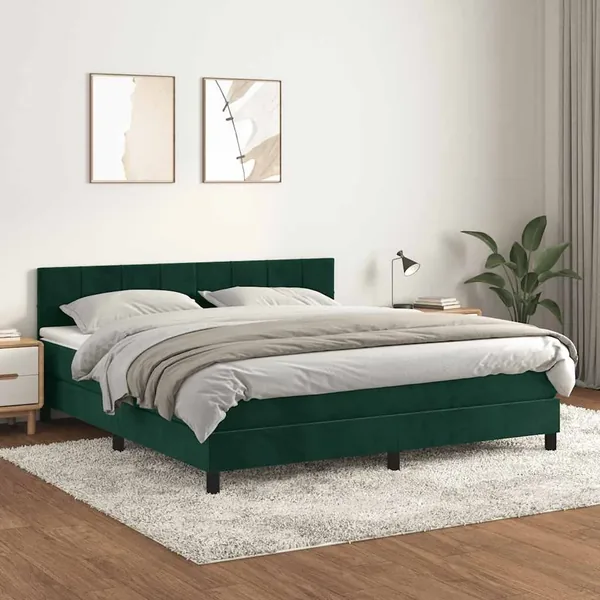 Sommier à lattes de lit et matelas Vert foncé 160x200cm Velours