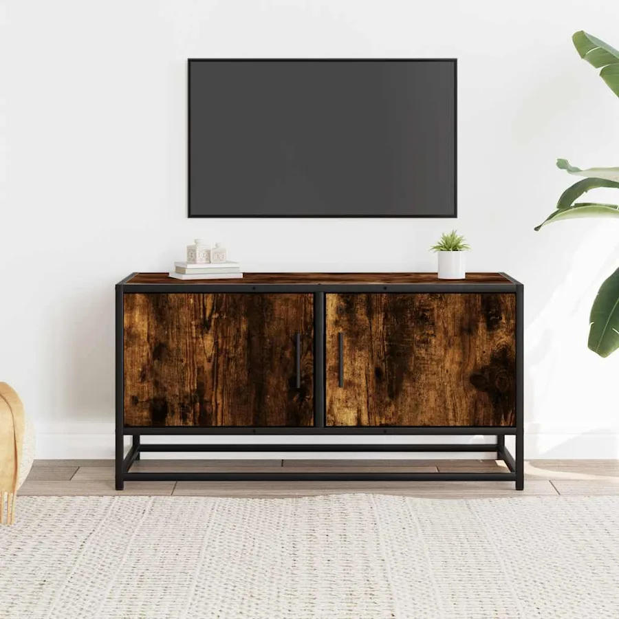 Meuble TV chêne fumé 80x34,5x40 cm bois d'ingénierie et métal - 3